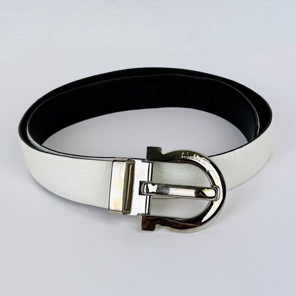 Salvatore Ferragamo Cream Leather Belt Made in Italy Luxury Designer 32 - 33.75\